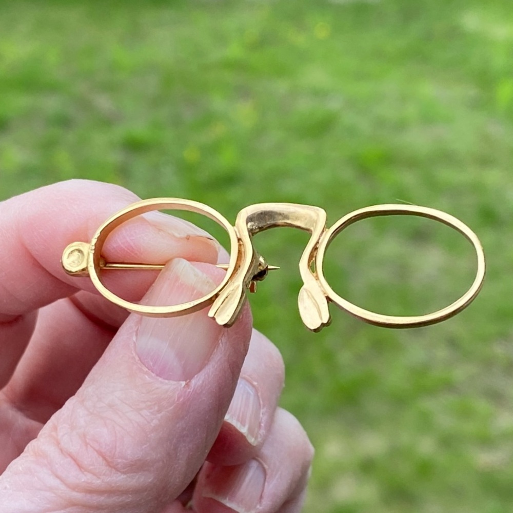 Vintage Gold Toned Glasses Brooch 2” Length